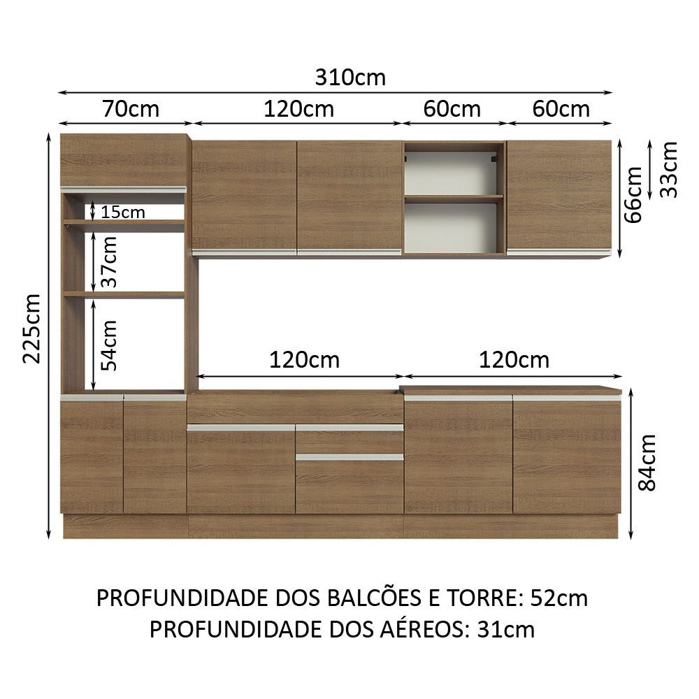 Armário de Cozinha Completa 310cm Rustic Glamy Madesa 02