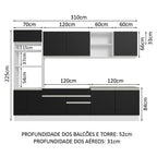Armário de Cozinha Completa 310cm Branco/Preto Glamy Madesa 02