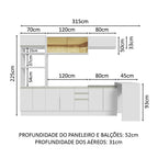 Armário de Cozinha Completa 315cm Branco Glamy Madesa 01