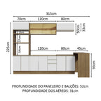 Armário de Cozinha Completa 315cm Rustic/Branco Glamy Madesa 01