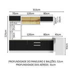Armário de Cozinha Completa 315cm Branco/Preto Glamy Madesa 01