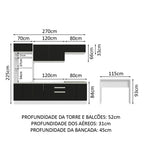 Armário de Cozinha Completa 315cm Branco/Preto Glamy Madesa 02
