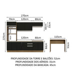Armário de Cozinha Completa 315cm Rustic/Preto Glamy Madesa 02