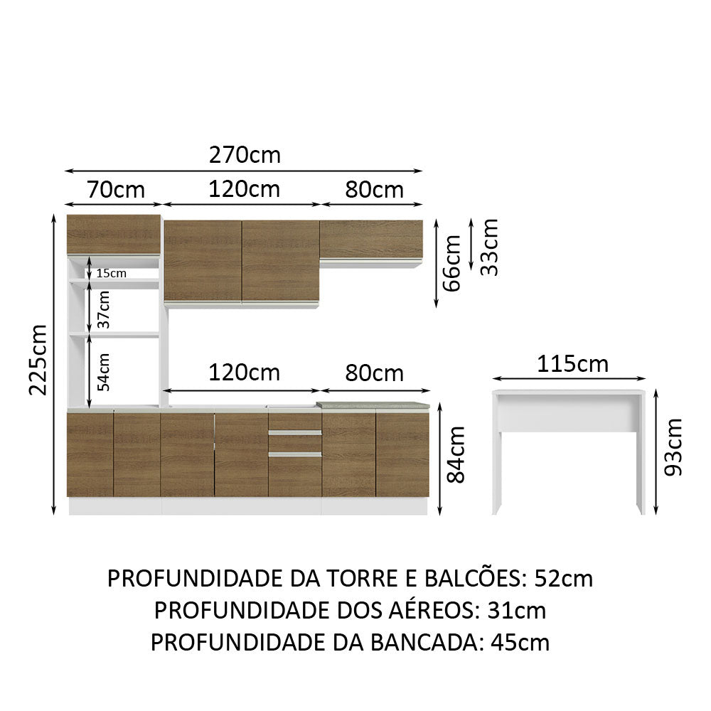 Armário de Cozinha Completa 315cm Branco/Rustic Glamy Madesa 02