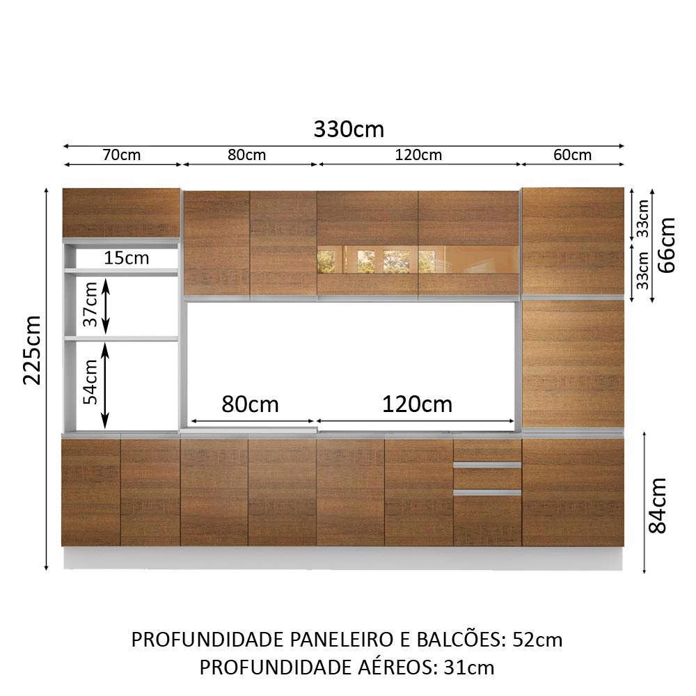 Armário de Cozinha Completa 330cm Branco/Rustic Olimpia Madesa 02