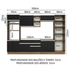 Armário de Cozinha Completa 330cm Rustic/Preto Glamy Madesa 03