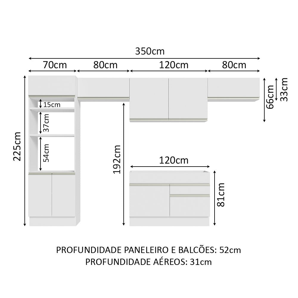 Armário de Cozinha Completa 350cm Branco Glamy Madesa 01