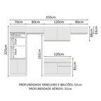 Armário de Cozinha Completa 350cm Branco Glamy Madesa 01