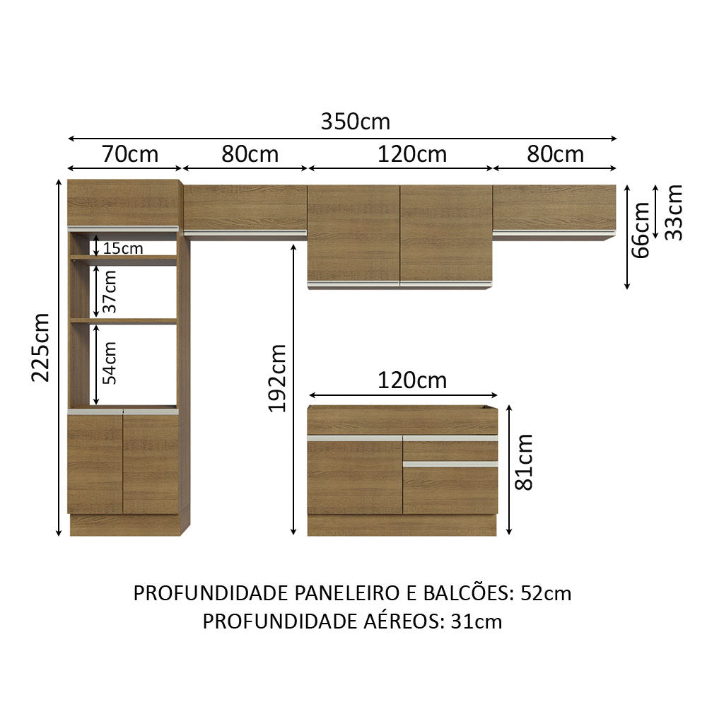 Armário de Cozinha Completa 350cm Rustic Glamy Madesa 01
