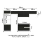Armário de Cozinha Completa 350cm Branco/Preto Glamy Madesa 01