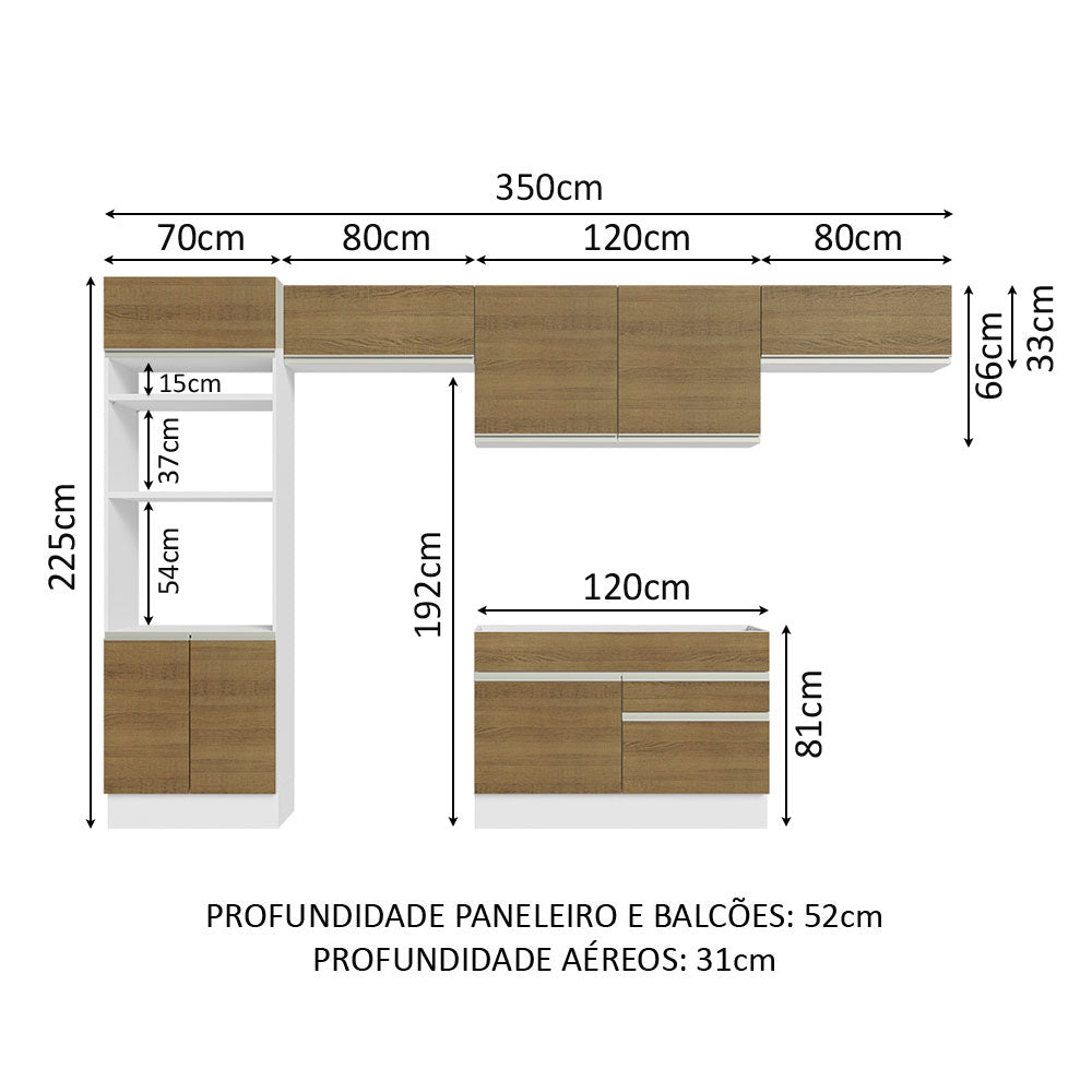 Armário de Cozinha Completa 350cm Branco/Rustic Glamy Madesa 01