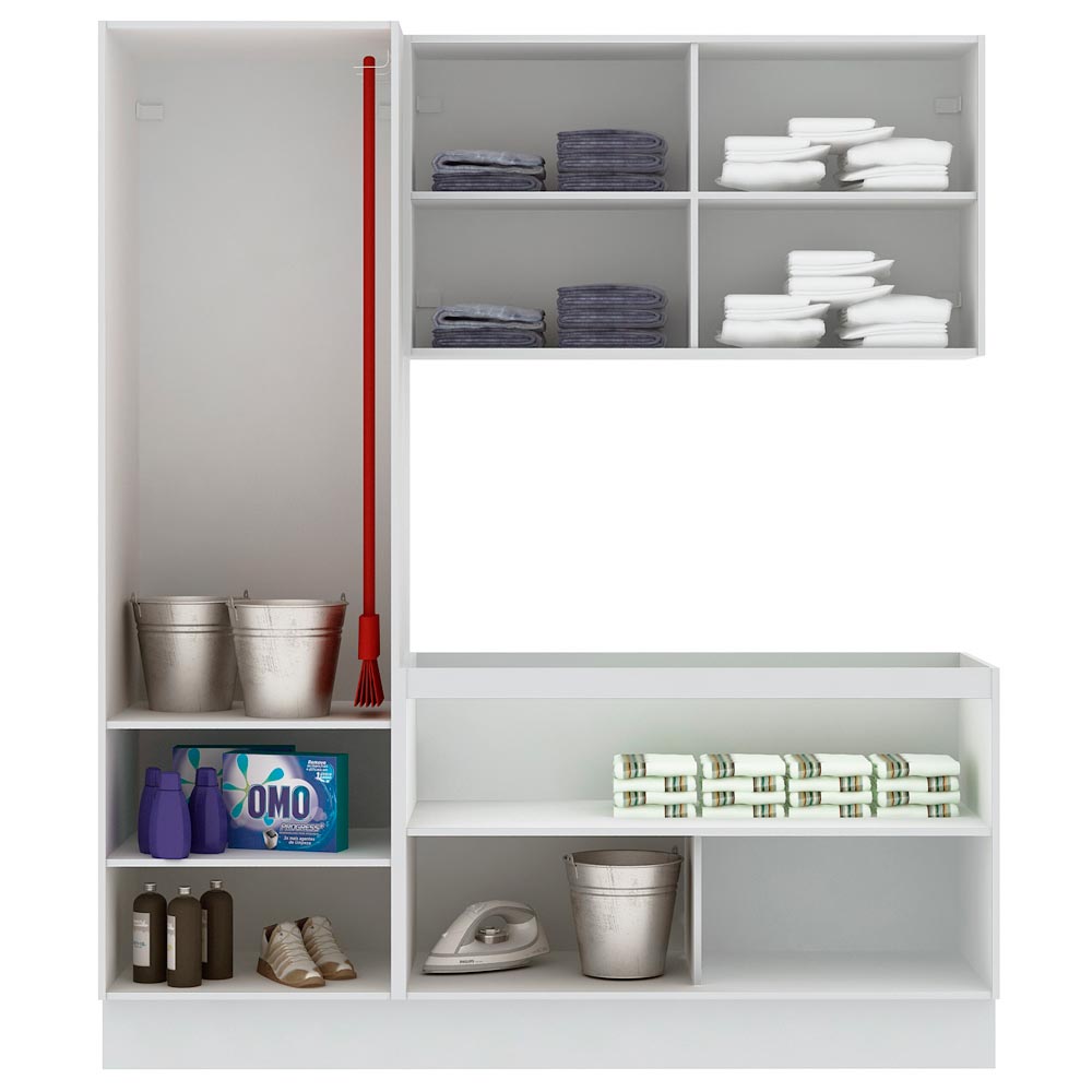 Kit Área De Serviço Madesa Acordes 100% MDF com Armário e Balcão Portas Branco Brilho