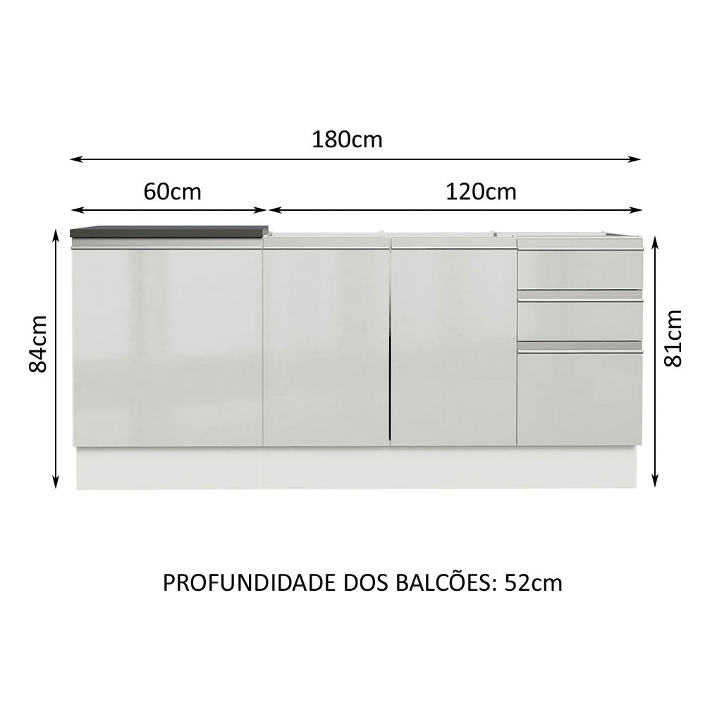 Kit com 2 Balcões de Cozinha Madesa Acordes 100% MDF (Sem Tampo e Pia) Frentes Branco Brilho