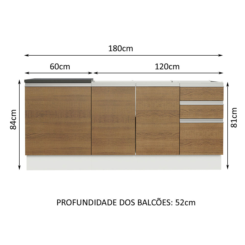 Kit com 2 Balcões de Cozinha Madesa Acordes 100% MDF (Sem Tampo e Pia) Branco/Rustic