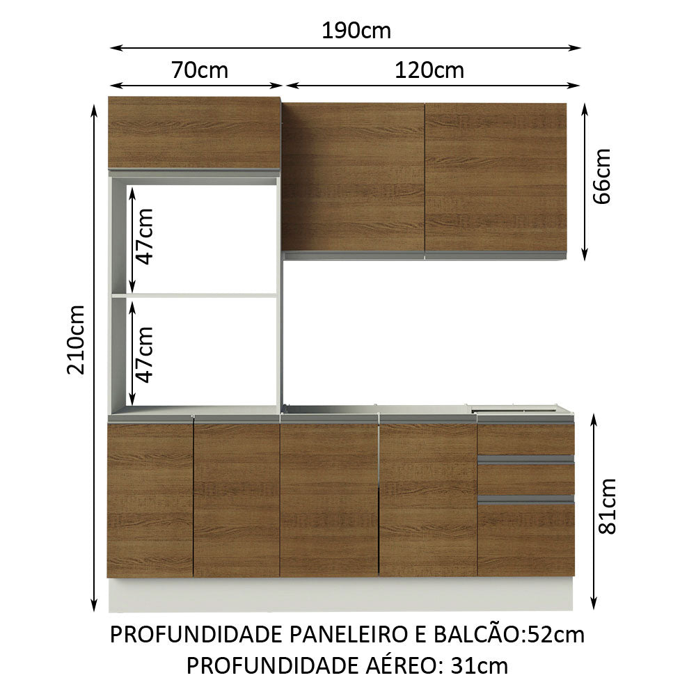 Armário de Cozinha Compacta 100% MDF 190cm Branco/Rustic Acordes Madesa 01