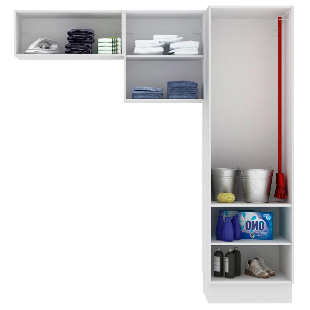 Kit Área De Serviço Madesa Acordes 100% MDF com 2 Armários e Torre Portas Branco Brilho