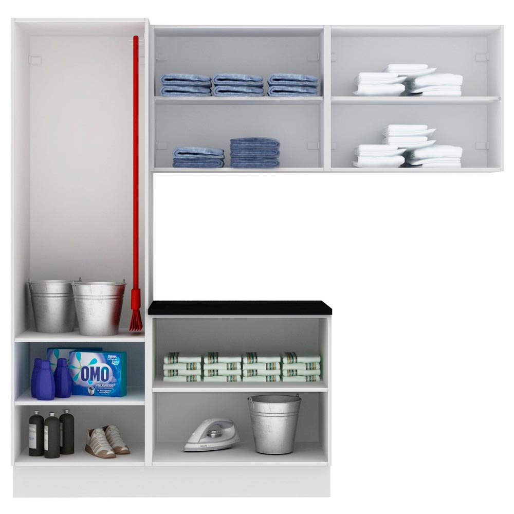 Kit Área De Serviço Madesa Acordes 100% MDF com Armário, Balcão e Torre Portas Branco Brilho