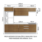 Armário de Cozinha Completa 100% MDF 250cm Branco/Rustic Acordes Madesa 03