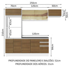 Armário de Cozinha Completa 100% MDF 250cm Branco/Rustic Acordes Madesa 04