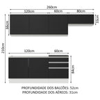 Armário de Cozinha Completa 100% MDF 260cm Branco/Preto Acordes Madesa 03