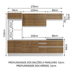 Armário de Cozinha Completa 100% MDF 270cm Branco/Rustic Acordes Madesa 06