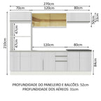 Armário de Cozinha Completa 100% MDF 270cm Frentes Branco Brilho Acordes Madesa 07