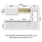 Armário de Cozinha Completa 100% MDF 310cm Frentes Branco Brilho Acordes Madesa 01