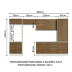 Armário de Cozinha Completa 100% MDF 330cm Rustic/Branco Acordes Madesa 02