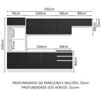 Armário de Cozinha Completa 100% MDF 330cm Branco/Preto Acordes Madesa 06