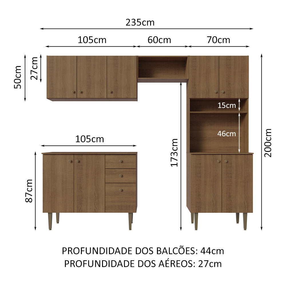 Armário de Cozinha Compacta 235cm Rustic Gourmet Madesa 01