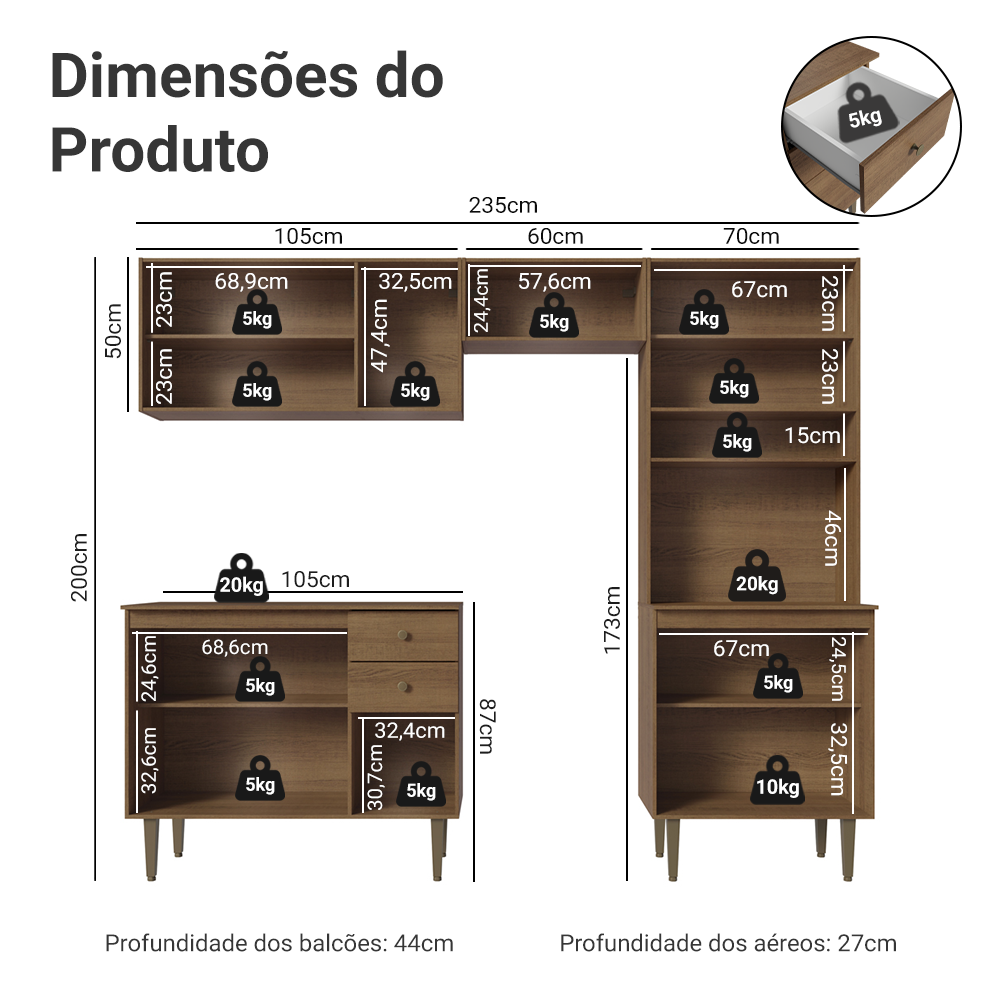 Armário de Cozinha Compacta 235cm Rustic Gourmet Madesa 01