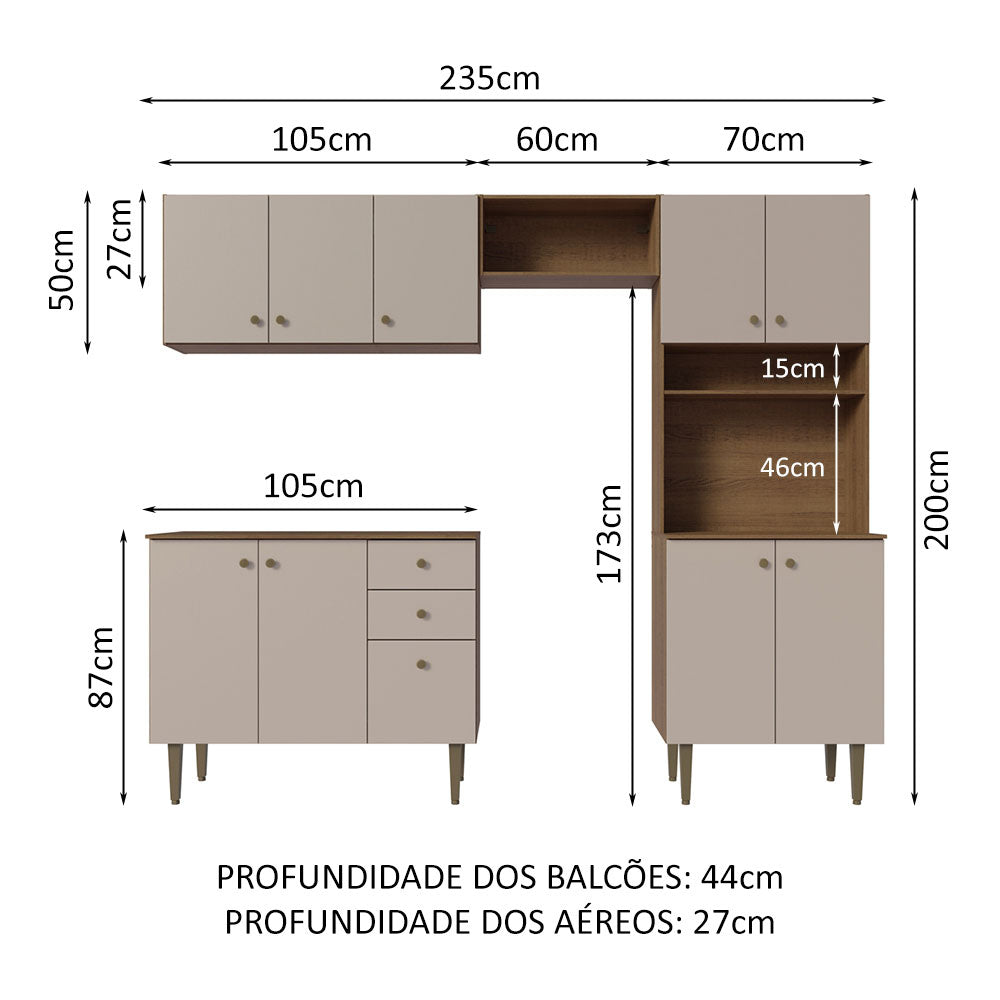 Armário de Cozinha Compacta 235cm Rustic/Crema Gourmet Madesa 01