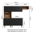 Armário de Cozinha Compacta 235cm Rustic/Preto Gourmet Madesa 02