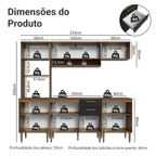 Armário de Cozinha Completa 225 cm Rustic/Preto Lille Madesa 01