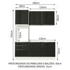 Armário de Cozinha Compacta 180 x 60 cm Branco/Preto Lux Madesa 01