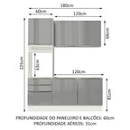 Armário de Cozinha Compacta 180 x 60 cm Branco/Cinza Lux Madesa 01