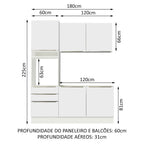 Armário de Cozinha Compacta 180 x 60 cm Branco/Branco Veludo Lux Madesa 01