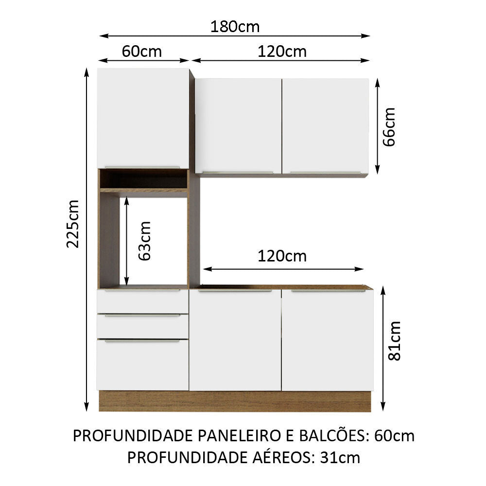 Armário de Cozinha Compacta 180 x 60 cm Rustic/Branco Veludo Lux Madesa 01