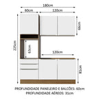 Armário de Cozinha Compacta 180 x 60 cm Rustic/Branco Veludo Lux Madesa 01