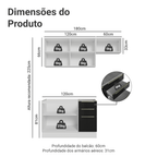Armário de Cozinha Compacta 180 x 60 cm Branco/Preto Lux Madesa 03