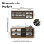 Armário de Cozinha Compacta 180 x 60 cm Rustic/Preto Lux Madesa 05