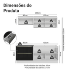 Armário de Cozinha Compacta 200 x 60 cm Branco/Preto Lux Madesa 01