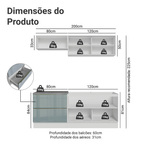 Armário de Cozinha Compacta 200 x 60 cm Branco/Cinza Lux Madesa 01