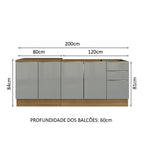 Kit com 2 Balcões de Cozinha Madesa Lux 4 Portas 3 Gavetas (Sem Tampo e Pia) Rustic/Cinza