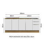 Kit com 2 Balcões de Cozinha 4 Portas 3 Gavetas 200 x 60 cm (Sem Tampo e Pia) Rustic/Branco Veludo Lux Madesa