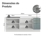 Armário de Cozinha Compacta 200 x 60 cm Branco/Cinza Lux Madesa 06