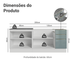 Armário de Cozinha Compacta 200 x 60 cm Branco/Cinza Lux Madesa 06