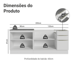 Armário de Cozinha Compacta 200 x 60 cm Branco/Branco Veludo Lux Madesa 06