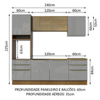 Armário de Cozinha Completa 240cm Rustic/Cinza Lux Madesa 02