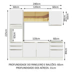 Armário de Cozinha Completa 240 x 60 cm Branco Branco Veludo Lux Madesa 02